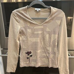 Vintage Esprit Beige Geometric Long Sleeve Top in medium